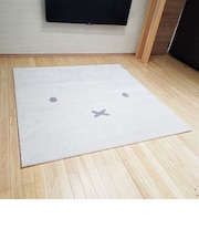 【パーフェクトワールドトーキョー限定】ミッフィー フェイス ラグジュアリーラグ アイボリー/グレー マット 絨毯 200×200 日本製