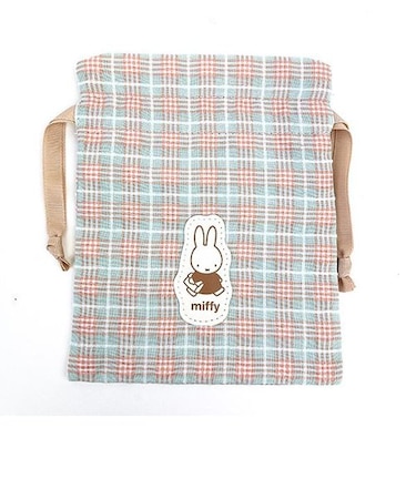 ミッフィー miffy レトロチェック 巾着袋 グリーン 小物入れ