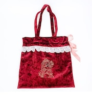水森亜土 レース&ベロア 巾着トートバッグ (ワインレッド)