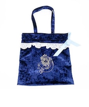 水森亜土 レース＆ベロア 巾着トートバッグ (ネイビー)