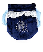 水森亜土 レース＆ベロア 巾着 (ネイビー)