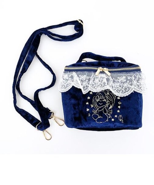 水森亜土 レース&ベロア 2wayバニティバッグ (ネイビー)