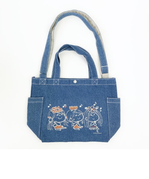 水森亜土 デニムショルダーバッグ （フラワーズ） サブバッグ ランチトート  　
