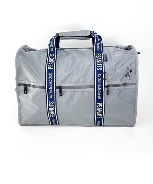 スヌーピー ミニボストンバッグ グレー ロゴテープ バッグ お出かけ 学校 旅行