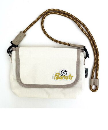 スヌーピー RE-PET ミニメッセンジャー アイボリー ロゴ バッグ ポシェット