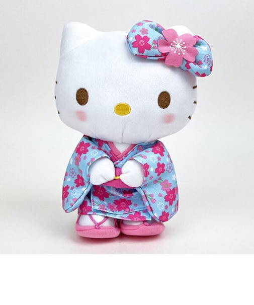 サンリオ ハローキティ ぬいぐるみ 桜着物 水色 S マスコット 人形 和風
