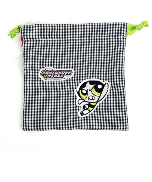 パワーパフガールズ バターカップ アップリケ巾着ポーチ (ブラック) FLAPPER