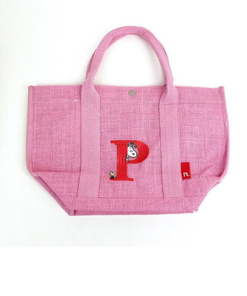 スヌーピー ジュートイニシャルトートバッグ〈P〉 ピンク 天然素材 SNOOPY　