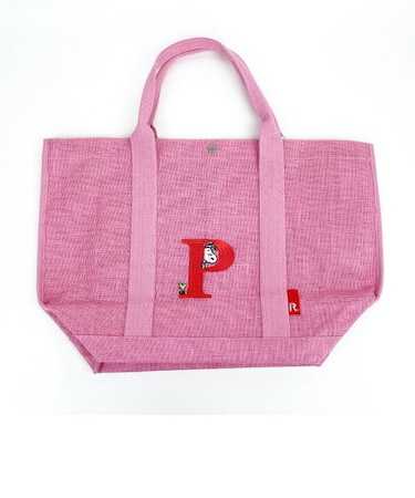 スヌーピー ジュートイニシャルバッグ〈P〉 ピンク 天然素材 SNOOPY　