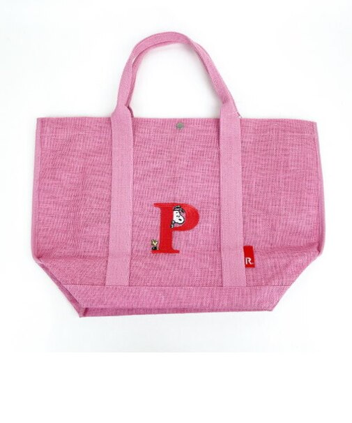 スヌーピー ジュートイニシャルバッグ〈P〉 ピンク 天然素材 SNOOPY　