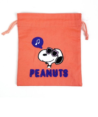 スヌーピー サングラス サガラ刺繍巾着 (オレンジ) ポーチ SNOOPY