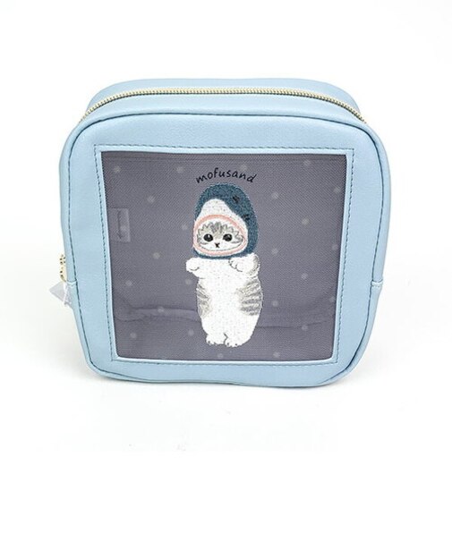 モフサンド mofusand サメにゃん ボックスポーチ (ブルー) メッシュシリーズ 小物入れ