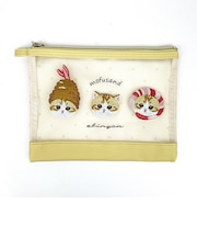 モフサンド mofusand えびにゃん フラットポーチ (イエロー） メッシュシリーズ 小物入れ