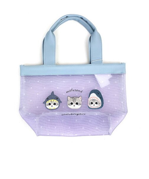 モフサンド mofusand サメにゃん ミニトートバッグ (ブルー) メッシュシリーズ