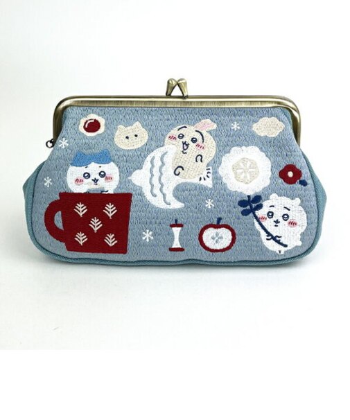 ちいかわ 畳刺繍がま口ポーチ (ブルー) 小物入れ
