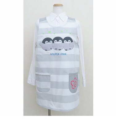 コウペンちゃん ボーダータブリエ グレー エプロン 割烹着 キッチン ランチ