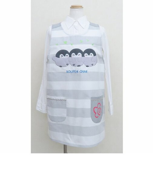 コウペンちゃん ボーダータブリエ グレー エプロン 割烹着 キッチン ランチ