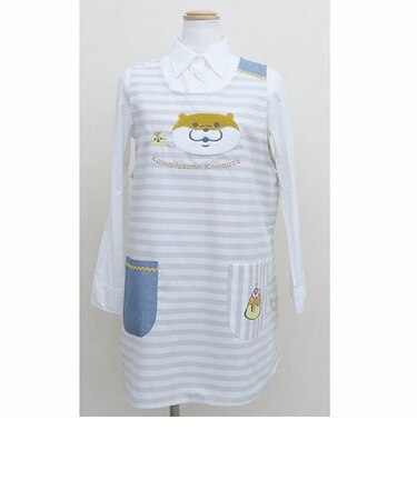 可愛い嘘のカワウソ ボーダータブリエ グレー エプロン 割烹着 キッチン ランチ