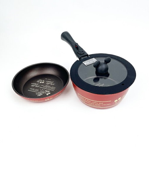 ディズニー ミッキーマウス 取っ手が外れる鍋＆フライパン2点セット(＋取っ手＆ガラスブタ) キッチン IH・ガス火対応