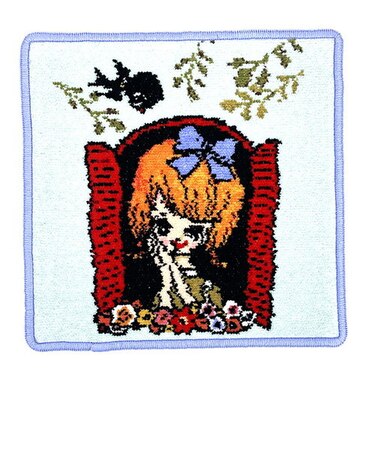 内藤ルネ タオルハンカチ 小鳥と少女 ブルー シェニール織り