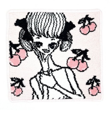 内藤ルネ タオルハンカチ チェリーと少女 ピンク PK シェニール織り