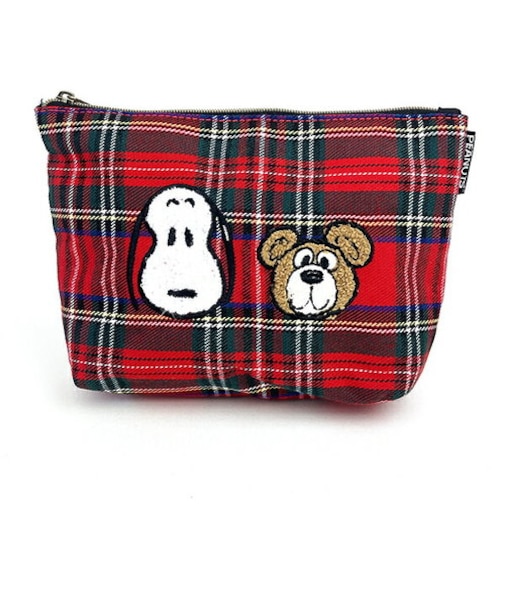 スヌーピーSNOOPY スヌーピー＆ベア チェック 化粧ポーチ 小物入れ レッド
