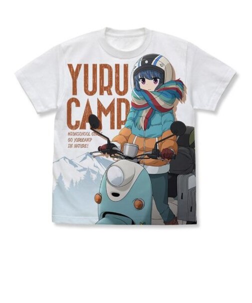 ゆるキャン△ 志摩リンとスクーター フルグラフィックTシャツ (Lサイズ) ホワイト アパレル