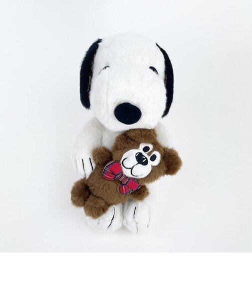 SNOOPY スヌーピー＆ベア チェック ぬいぐるみ Ｍ マスコット 人形 インテリア