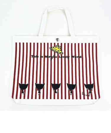 内藤ルネ トートバッグ クロネコ 赤ストライプ レトロ RUNE