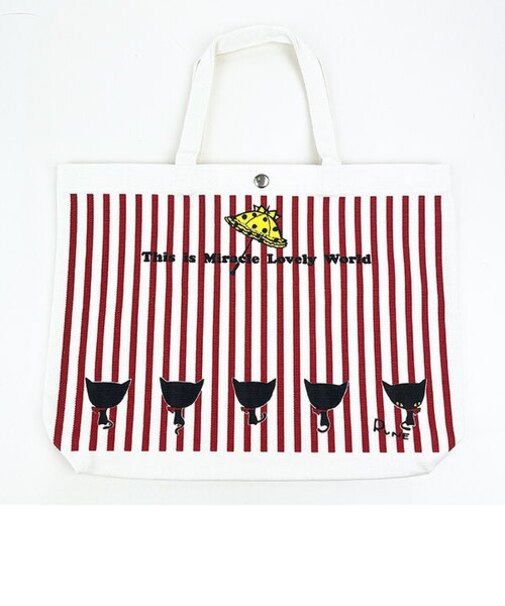 内藤ルネ トートバッグ クロネコ 赤ストライプ レトロ RUNE