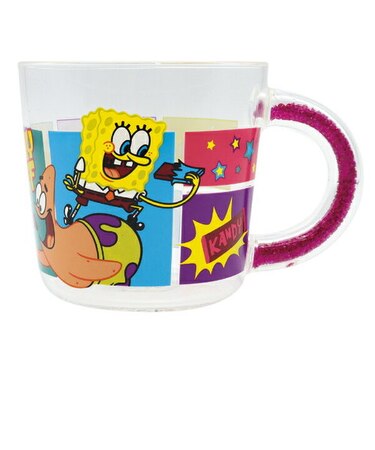 スポンジボブ ビーズインハンドル ガラスマグ ピンク コップ
