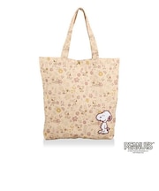 スヌーピー 刺繍 帆布トートバッグ ナチュラル (フラワーガーデン)