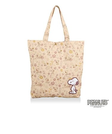 スヌーピー 刺繍 帆布トートバッグ  ナチュラル (フラワーガーデン)