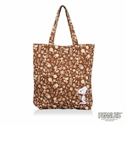 スヌーピー 刺繍 帆布トートバッグ ブラウン (フラワーガーデン)