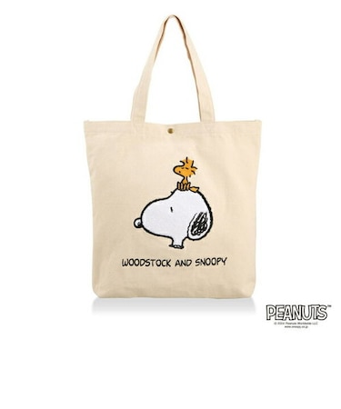 スヌーピー 刺繍 帆布トートバッグ  ナチュラル (スヌーピー & ウッド)