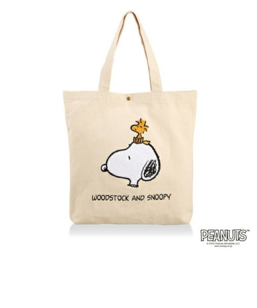 スヌーピー 刺繍 帆布トートバッグ  ナチュラル (スヌーピー & ウッド)