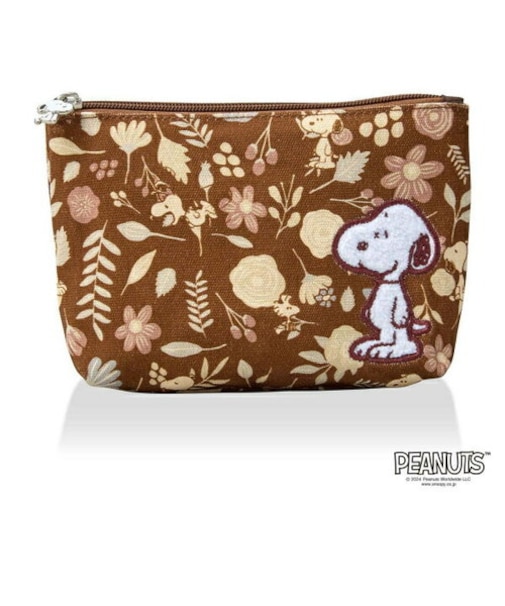 スヌーピー 帆布ポーチ (M) ブラウン (フラワーガーデン)