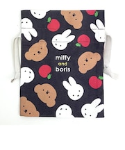 ミッフィー miffy ミッフィーアンドボリス リボン巾着  ブラウン ポーチ 小物入れ コップ入れ キッズ