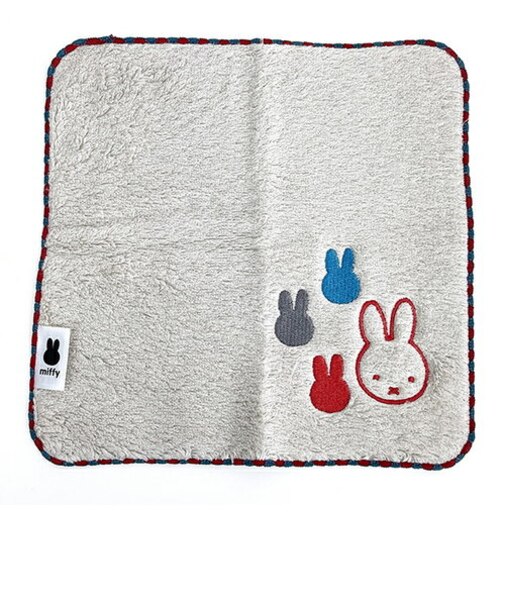ミッフィー miffy ふわふわ刺繍ハンカチーフ グレー タオルハンカチ ハンドタオル