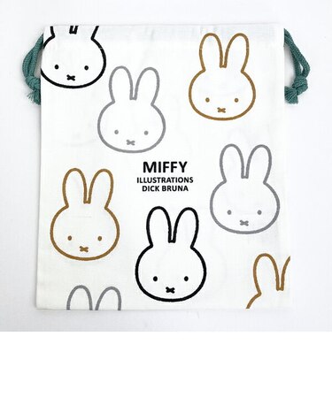 ミッフィー miffy イラストレーションズディックブルーナ 巾着 L ホワイト ポーチ 小物入れ メイク入れ