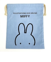 ミッフィー miffy イラストレーションズディックブルーナ 巾着 L ブルー ポーチ 小物入れ メイク入れ
