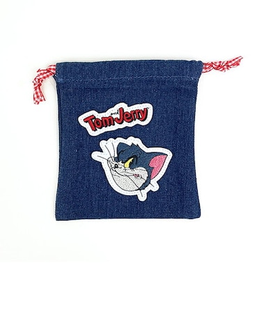 トムとジェリー デニムアップリケ トム 巾着ポーチ 小物入れ