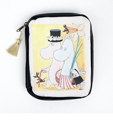 ムーミン レザー×コットン マルチポーチ パパママ ブラック パソコン ガジェットケース