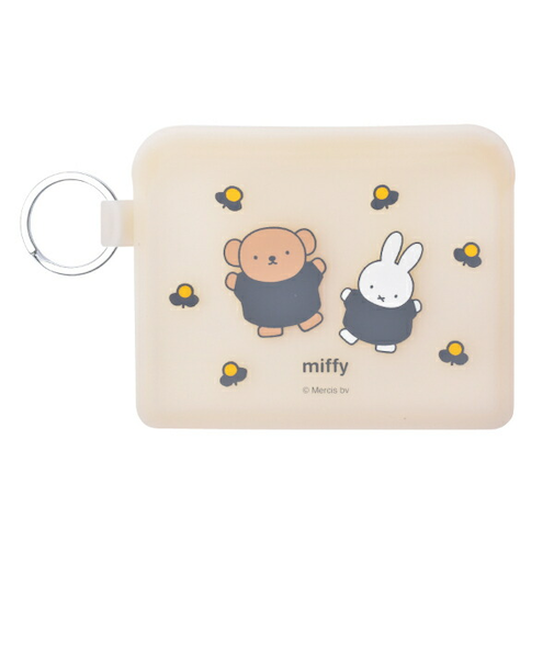 ミッフィー miffy シリコンフラットミニポーチ FLAPPO (フラワー) ブラウン パスケース