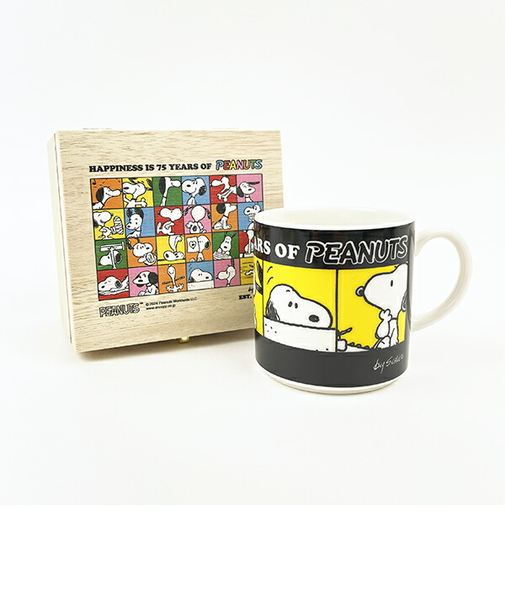 スヌーピー PEANUTS 75th 木箱入マグ (ブラック) キッチン SNOOPY