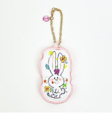 水森亜土 チャームマスコット うさぎ  ピンク チェーン付き キーホルダー