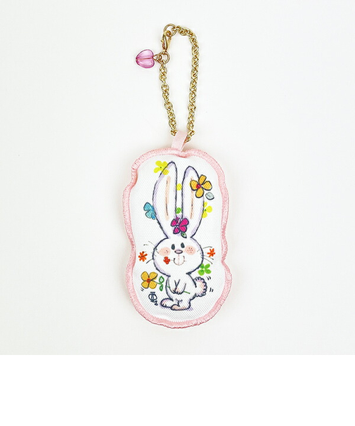 水森亜土 チャームマスコット うさぎ  ピンク チェーン付き キーホルダー