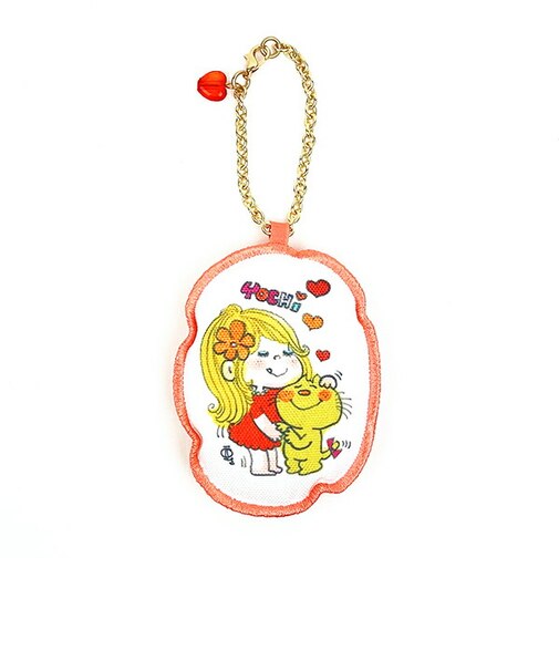 水森亜土 チャームマスコット みーたんと一緒 レッド ネコ チェーン付き キーホルダー