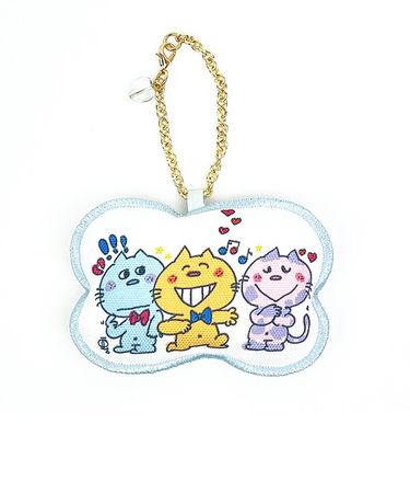 水森亜土 チャームマスコット 3匹のにゃんこ ライトブルー チェーン付き キーホルダー