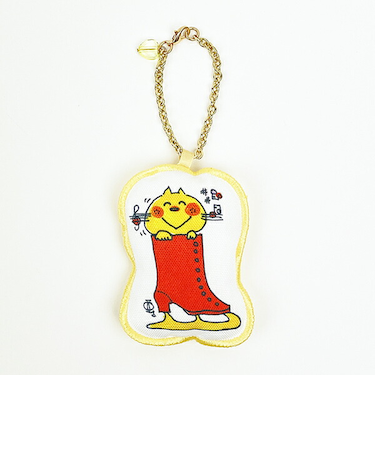 水森亜土 チャームマスコット スケートみーたん イエロー 猫 チェーン付き キーホルダー